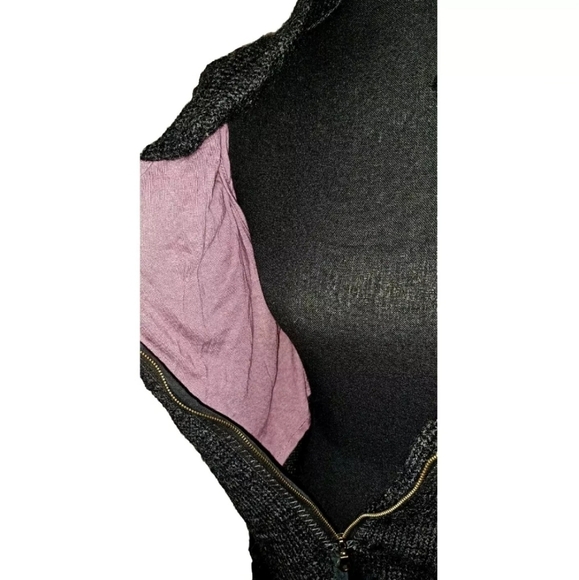 Free People We The People Cropped Grey Black Sweater Jacket Size Small B22#18 - Picture 2 of 11